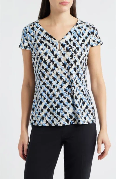 Ak Anne Klein Print Cap Sleeve Top In Black