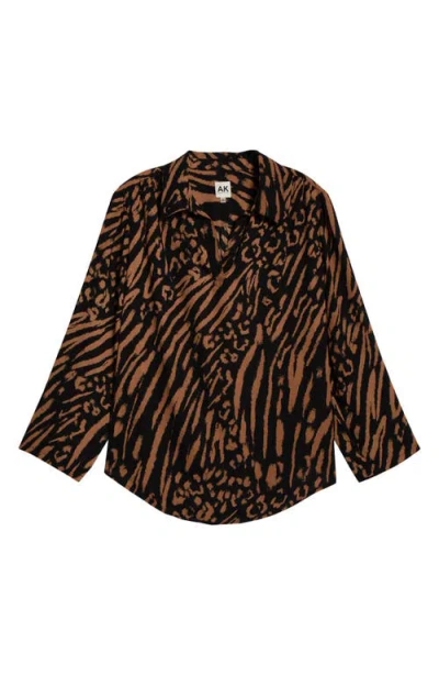 Ak Anne Klein Print Johnny Collar Top In Multi