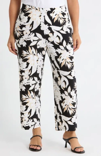 Ak Anne Klein Print Knit Crop Wide Leg Pants In Multi