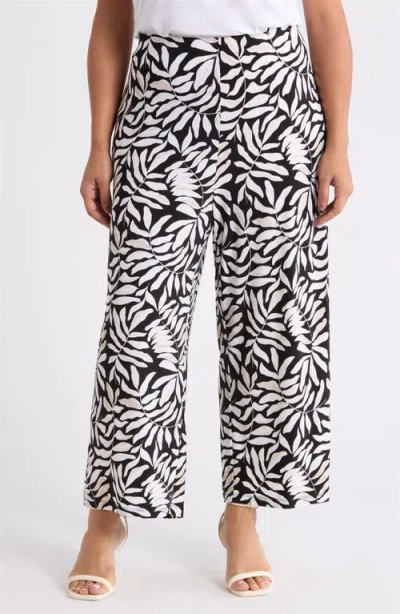 Ak Anne Klein Print Knit Crop Wide Leg Pants In Multi