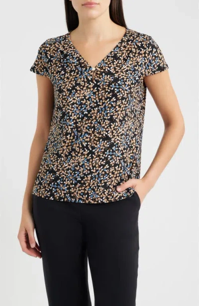 Ak Anne Klein Print One-button Top In Black