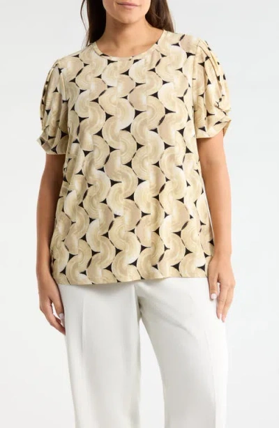 Ak Anne Klein Print Pleat Short Sleeve Top In Multi