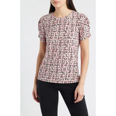 Ak Anne Klein Print Pleat Short Sleeve Top In Neutral