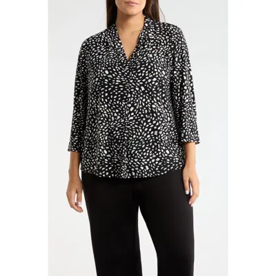 Ak Anne Klein Print Pleat Three-quarter Sleeve Top In Black