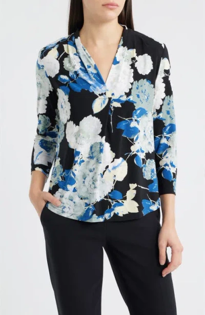 Ak Anne Klein Print Pleat Three-quarter Sleeve Top In Multi