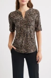 Ak Anne Klein Print Roll Tab Top In Multi