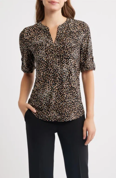 Ak Anne Klein Print Roll Tab Top In Multi