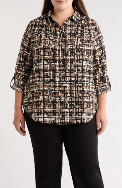 Ak Anne Klein Print Roll Tab Top In Multi