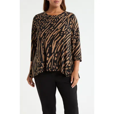 Ak Anne Klein Print Sharkbite Tunic Top In Multi