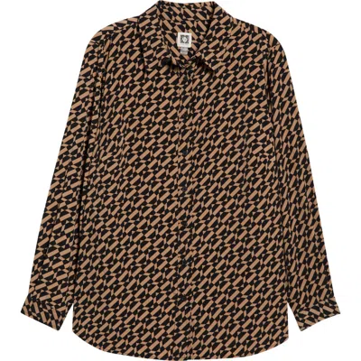 Ak Anne Klein Print Slim Fit Point Collar Shirt In Brown