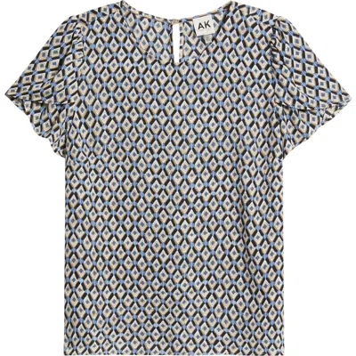Ak Anne Klein Print Tulip Sleeve Top In Black