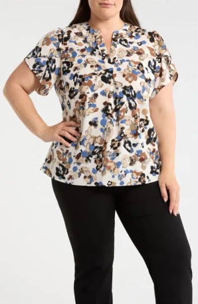 Ak Anne Klein Print Tulip Sleeve Top In Multi