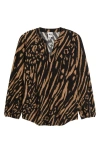 Ak Anne Klein Printed Split Neck Top In Multi
