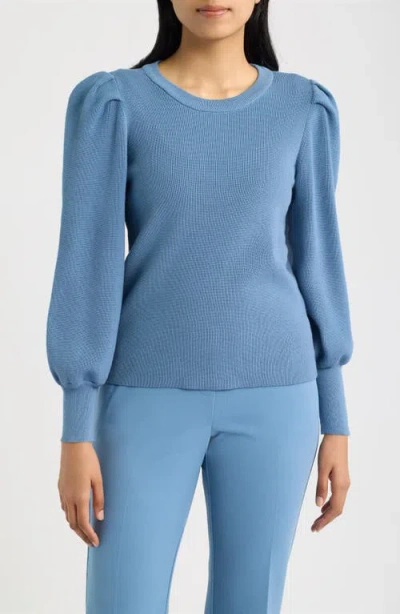 Ak Anne Klein Puff Shoulder Sweater In Blue