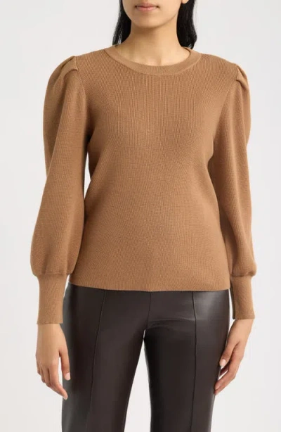 Ak Anne Klein Puff Shoulder Sweater In Brown