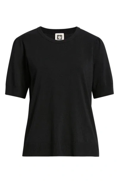 Ak Anne Klein Puff Sleeve Crewneck Sweater In Black