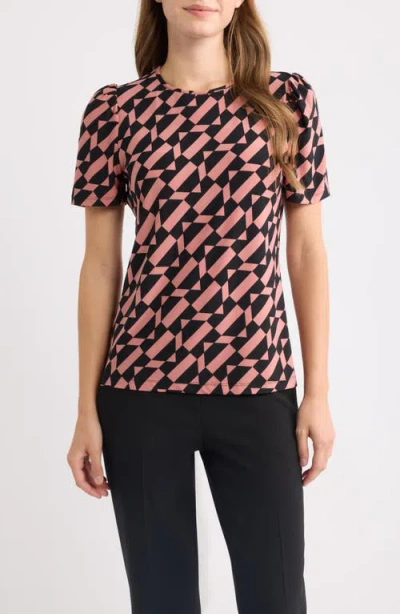 Ak Anne Klein Puffed Shoulder Crewneck Top In Pink