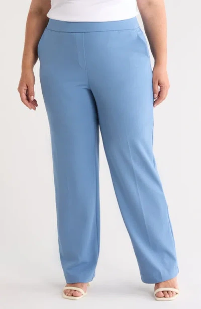 Ak Anne Klein Pull On Straight Leg Trousers In Blue