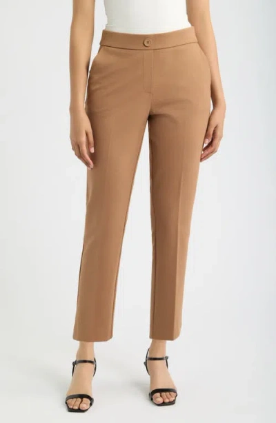 Ak Anne Klein Pull-on Straight Leg Pants In Brown