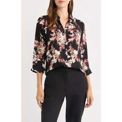 Ak Anne Klein Roll Tab Woven Top In Multi