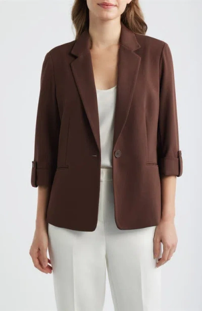 Ak Anne Klein Roll-tab Sleeve Jacket In Brown