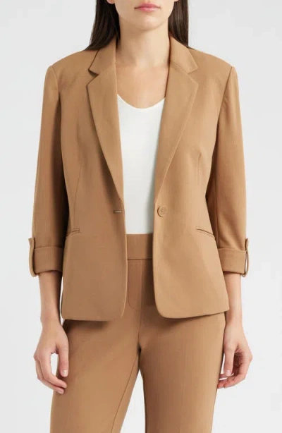 Ak Anne Klein Roll-tab Sleeve Jacket In Brown