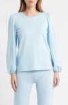 Ak Anne Klein Women's Serenity Knit Long-puff-sleeve Top In Blue