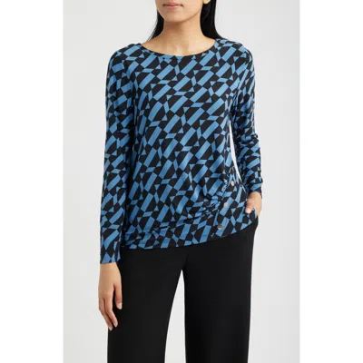 Ak Anne Klein Ruched Rivet Long Sleeve Jersey Top In Multi