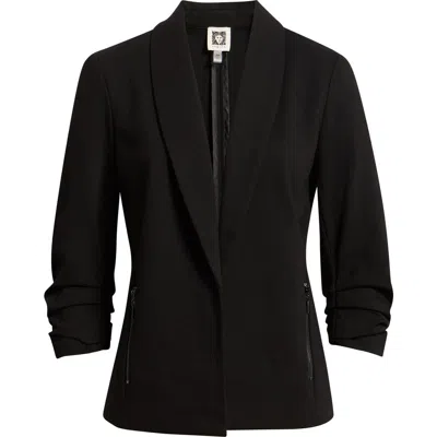 Ak Anne Klein Ruched Sleeve Shawl Collar Jacket In Black