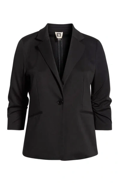 Ak Anne Klein Scrunch Sleeve Ponte Knit Blazer In Black