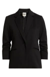 Ak Anne Klein Scrunched Sleeve Ponte Blazer In Black