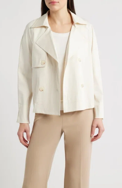 Ak Anne Klein Short Double Breasted Cotton Blend Trench Coat In Gray