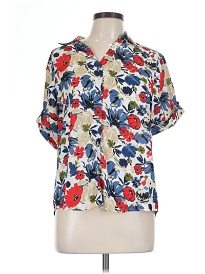 Pre-owned Ak Anne Klein Short Sleeve Blouse In Ivory