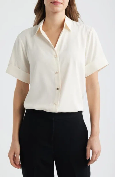 Ak Anne Klein Short Sleeve Button-up Shirt In Neutral