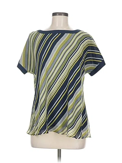 Pre-owned Ak Anne Klein Short Sleeve Silk Top Green Scoop Neck Tops