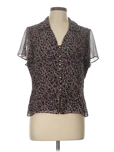 Pre-owned Ak Anne Klein Short Sleeve Silk Top Purple Plunge Neckline Tops