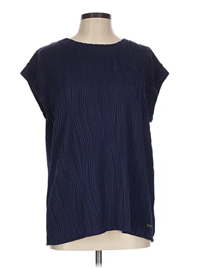 Pre-owned Ak Anne Klein Short Sleeve Top Blue Boatneck Tops