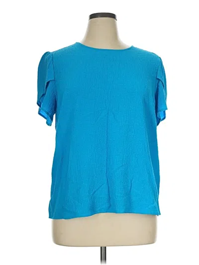 Pre-owned Ak Anne Klein Short Sleeve Top Blue Keyhole Neckline Tops