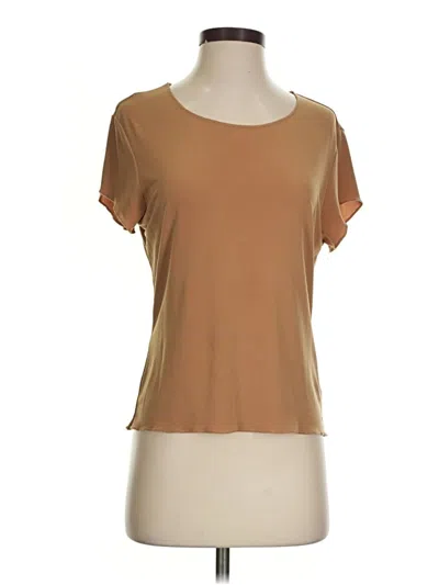 Pre-owned Ak Anne Klein Short Sleeve Top Tan Scoop Neck Tops In Brown