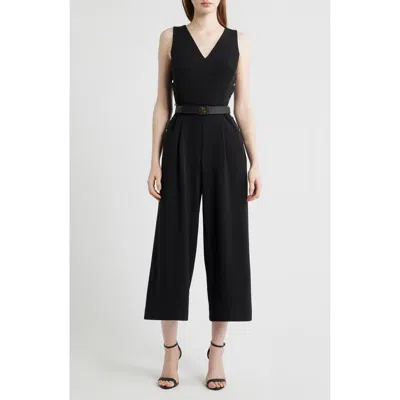 Ak Anne Klein Side Button Cool Crepe Culotte Jumpsuit In Black