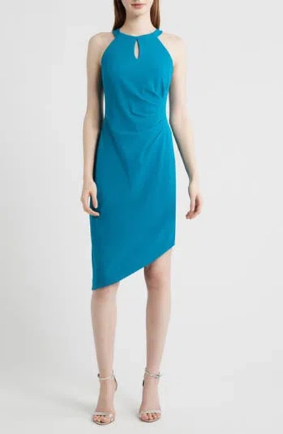 Ak Anne Klein Side Pleat Asymmetric Dress In Blue