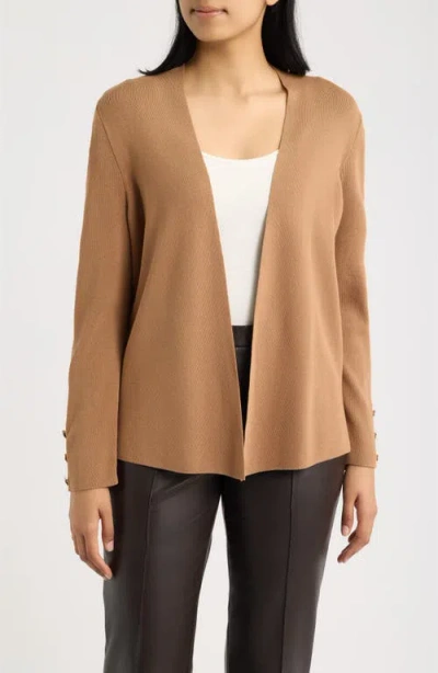 Ak Anne Klein Side Slit Cardigan In Brown