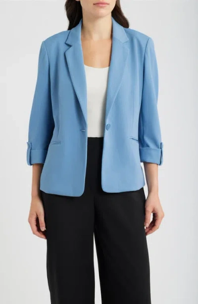 Ak Anne Klein Single Button Notch Collar Blazer In Blue