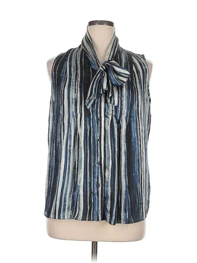 Pre-owned Ak Anne Klein Sleeveless Button Down Shirt In Blue