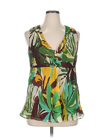 Pre-owned Ak Anne Klein Sleeveless Silk Top Green Halter Neckline Tops