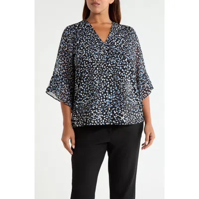 Ak Anne Klein Split Neck Mixed Media Top In Multi