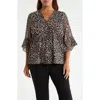 Ak Anne Klein Split Neck Mixed Media Top In Multi