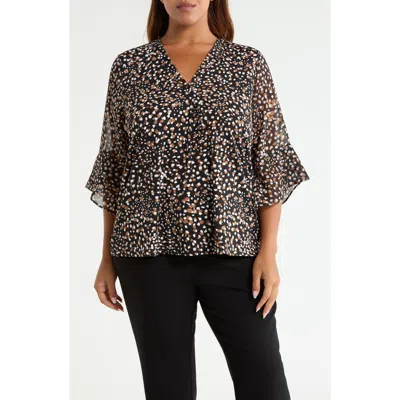 Ak Anne Klein Split Neck Mixed Media Top In Multi