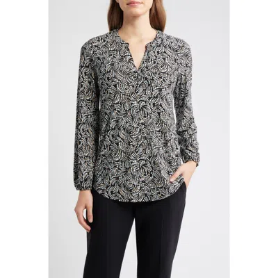Ak Anne Klein Split Neck Top In Multi
