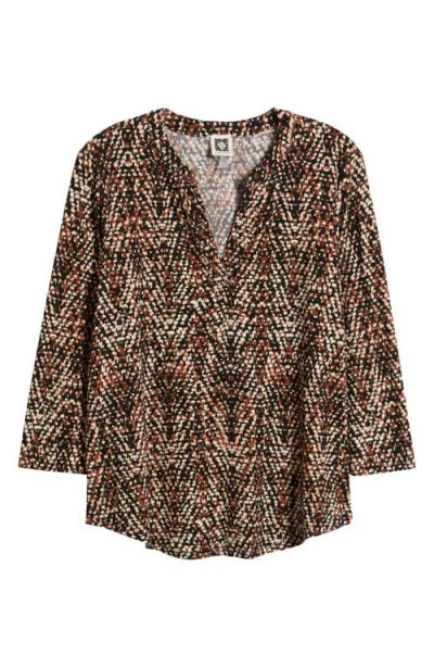 Ak Anne Klein Split Neck Tunic In Brown